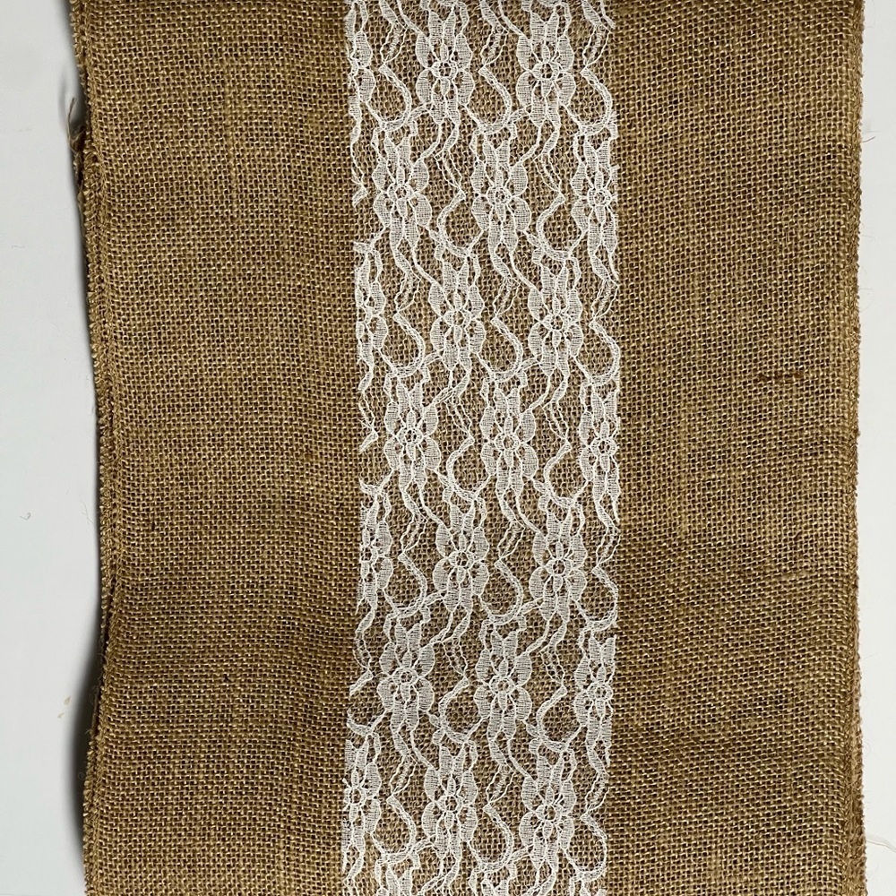 116” x 12” Burlap Lace Table Runner Rustic Farmhouse Wedding Decor Boho - Picture 3 of 6